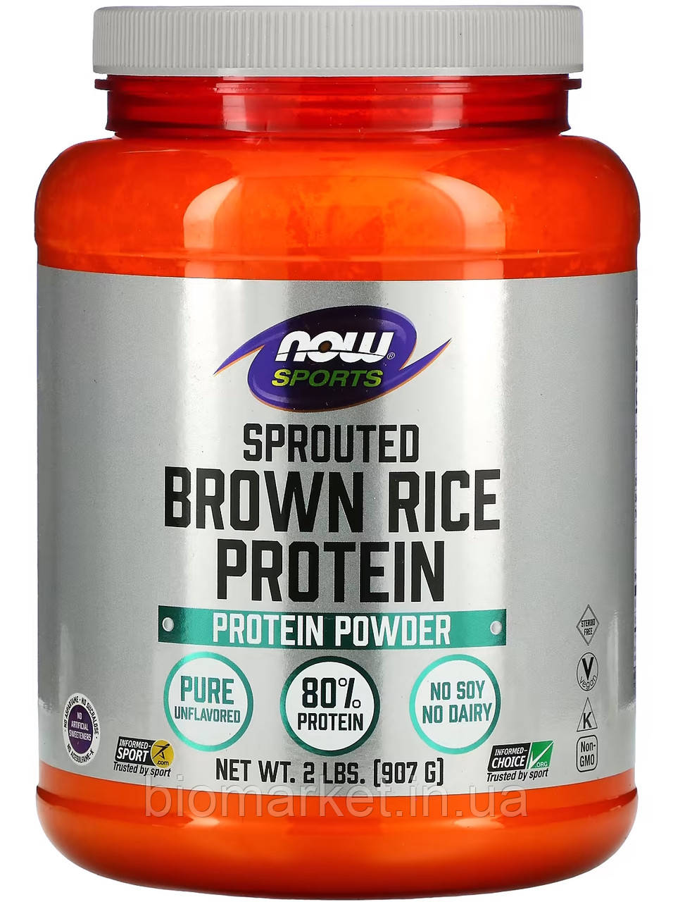 Протеїн з пророщеного коричневого рису, без смаку, 907грм.  «NOW Foods, Sports»