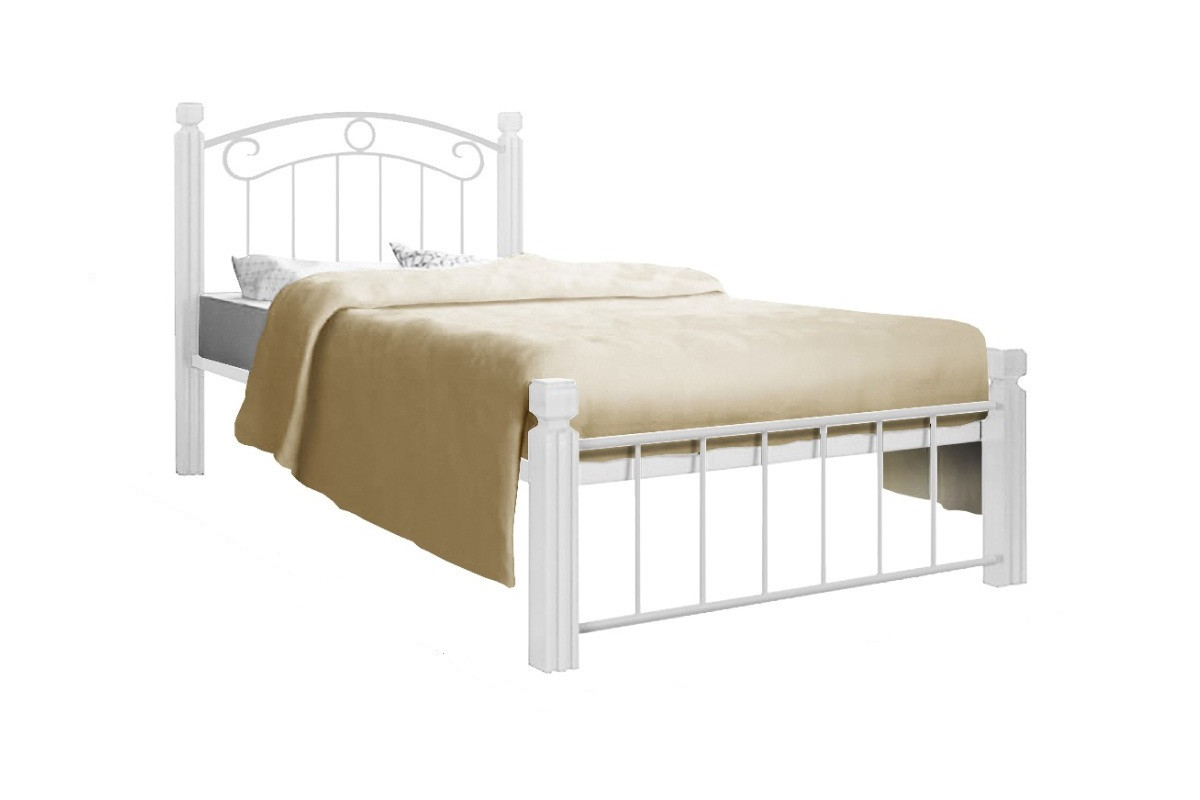 Ліжко односпальне металеве з дерев'яними ніжками і основою Монро Метал-Дизайн Білий оксамит, фото 1