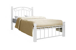 Ліжко односпальне металеве з дерев'яними ніжками і основою Монро Метал-Дизайн Білий оксамит