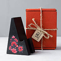 Подставка для телефона с цветами в подарочной упаковке | "Петрос" (деревянный, черный цвет)