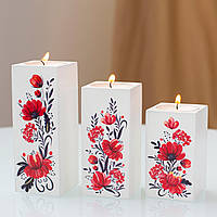 Подсвечники из натурального дерева набор 3 шт. под чайную свечу "Цветы" (белый цвет)