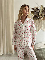 Тор! Женская пижама Муслиновая COSY веточки с красным брюки+рубашка