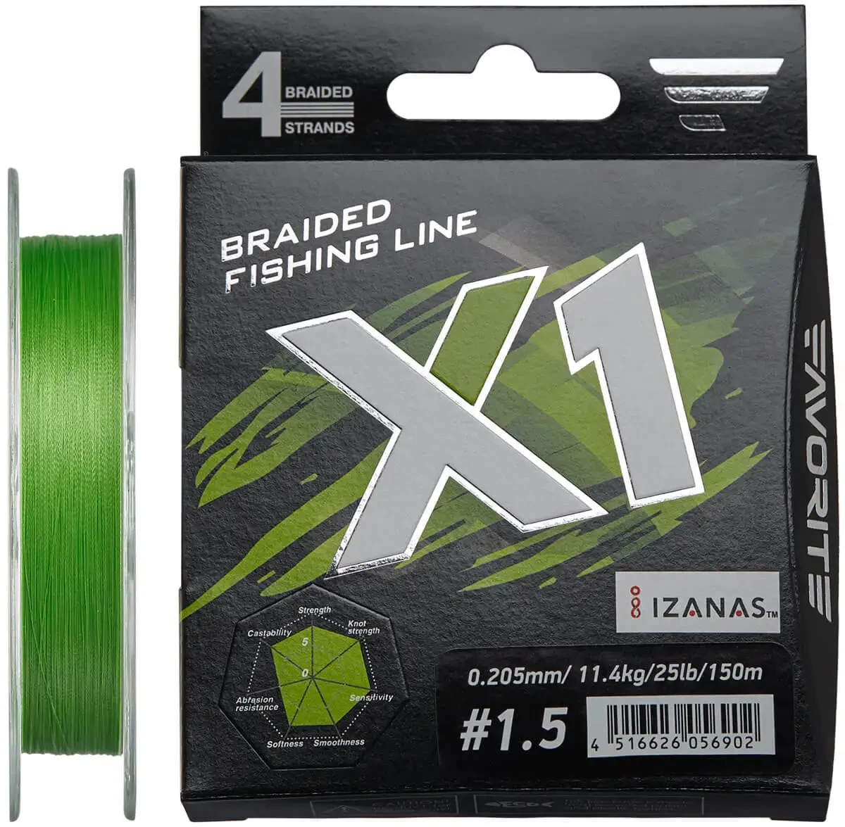Favorite X1 PE 4x 150m (l.green) #1.5/0.205mm 25lb/11.4kg