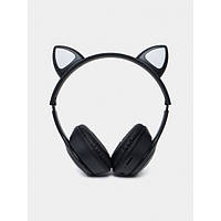Тор! Бездротові навушники з котячими вушками та RGB-підсвіткою FM-радіо, micro SD Cat MZ-023 Чорні
