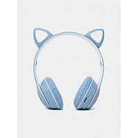 Тор! Беспроводные наушники с кошачьими ушками и RGB подсветкой FM радио, micro SD Cat MZ-023 Синие