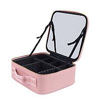 Портативная тканевая косметичка с зеркальцем Make Up Розовая Дорожная косметичка-чемоданчик