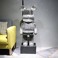 Rest Фігурка Bearbrick срібного кольору на підставці SUPREME 155 см. Іграшка дизайнерська Беарбрик. Фігурка