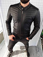 Топовая Мужская Кожаная Куртка Черного Цвета Кожанка Черная Классическая Куртка Кожаная Для Мужчины Salex