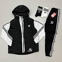 Мужской зимний костюм спортивный Adidas жилет и кофта с брюками и носки 2 пары Salex Чоловічий зимовий костюм