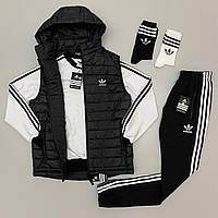 Комплект Адідас Чоловічий Спортивний Костюм Adidas Чорний З Білим Salex