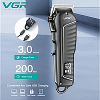 Професійна машинка для стриження бездротова акумуляторна LED-дисплей VGR V-683 Чорна + 4 насадки
