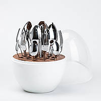 Lugi Набор столовых приборов на 6 персон из нержавеющей стали 24 штуки с подставкой "Яйцо" Белый