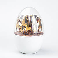 Lugi Набор столовых приборов золотых на 6 персон из нержавеющей стали 24 штуки с подставкой "Яйцо" Белый