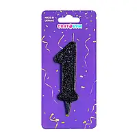 Свічка-цифра для торта чорна 1 з блискітками