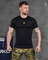 Тактическая влагоотводящая футболка черная , мужская военная футболка с гербом
