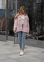 Женская рубашка куртка Staff розовая в клетку теплая для девушки стаф Salex Жіноча сорочка куртка Staff розова
