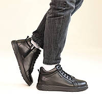 Ботинки кожаные зимние ботинки для мужчины Черные Salex Черевики шкіряні зимові ботінки для чоловіка Чорні