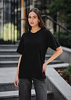 Оверсайз Женская футболка Staff ar black oversize черная классическая однотонная стаф Salex Оверсайз Жіноча