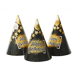 Ковпак святковий "Happy Birthday black" Party 7003-0002, 15см, в упаковці 20 шт, World-of-Toys
