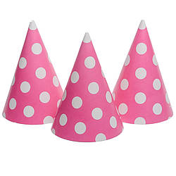 Ковпак святковий "Горошок рожевий" Party 7003-0011, 15см, в упаковці 20 шт, World-of-Toys