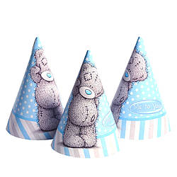 Ковпак святковий "Ведмедик" блакитний Party 7003-0026, 15см, в упаковці 20 шт, World-of-Toys