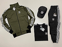 Набір 4в1 спортивний костюм чоловічий Adidas кофта і штани з футболкою і кепка адідас 5 кольорів Salex