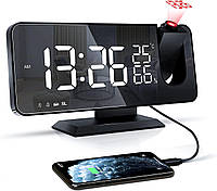 Багатофункціональний світлодіодний цифровий настільний годинник  EN8827 з проектором і радіоприймачем FM, BLACK