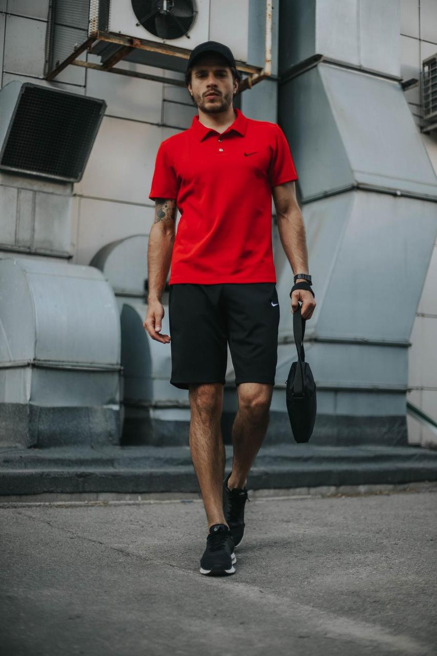 Комплект Nike КЕПКА + поло червоний та шорти + Барсетка