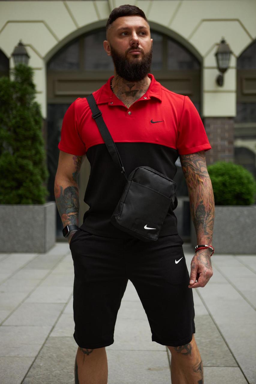 Комплект Nike поло червоно-чорний і шорти. +Барсетка