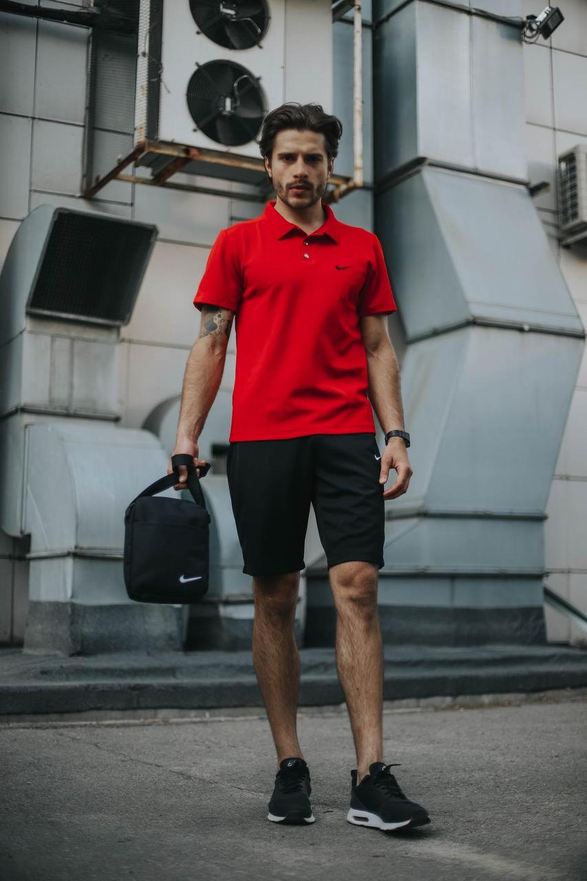 Комплект Nike поло червоний і шорти. +Барсетка