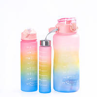 Набір яскравих спортивних пляшок для води Rainbow 3 шт, пластикові багаторазові пляшки для води з клапаном