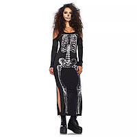 Платье макси Leg Avenue, S/M, с принтом скелета и боковым вырезом, черное. DreamShop