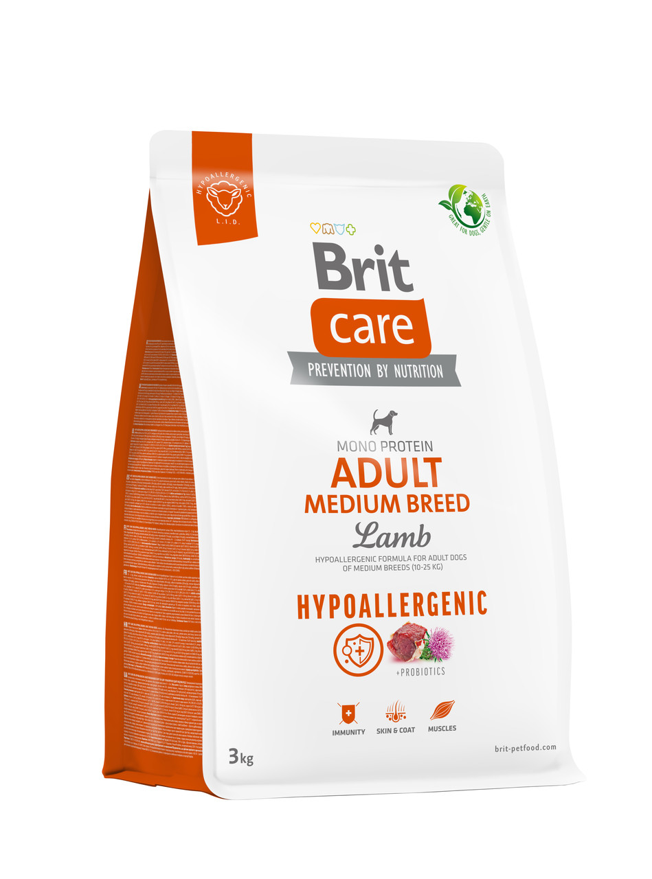 Корм для собак середніх порід Brit Care Dog Hypoallergenic Adult Medium Breed гіпоалергенний з ягнятком, 3 кг