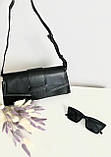Трендова жіноча чорна сумка на плече зі шкіри (великий клатч), фото 3