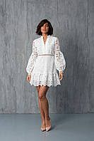 Изысканное белое платье-мини с цветочным принтом (S, M)