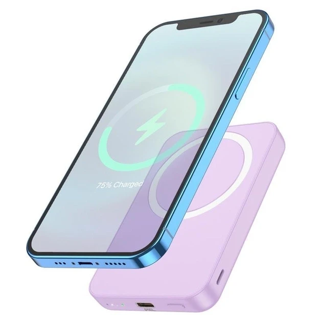 Павербанк з швидкою бездротовою зарядкою 5000mAh 15W Qi Hoco J109 Magnetic Wireless Fast Charge 2в1 Pink