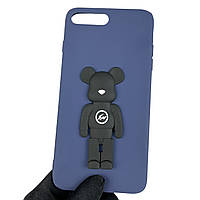 Чехол для Apple iPhone 8 Plus детский с мишкой на айфон 8 плюс тёмно-синий