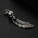 Чоловічий кулон підвіска з ланцюжком WS на шию зі сталі з черепом і крилом, фото 2