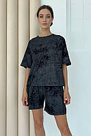 Костюм женский трикотажный черный футболка + шорты 3540-c01