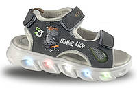 Детские босоножки для мальчика с LED-подсветкой на 3 липучках, серые, 22, 23, 24, 25, 27 р.