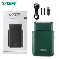 Акумуляторна чоловіча міні електробритва VGR V-390 для гоління бороди та вусів шейвер. Колір: зелений SvitSmart