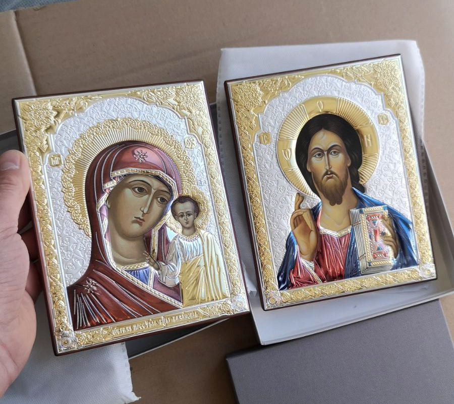 Ікони срібні для дому Спаситель і Богородиця 10х12см (пряма), фото 1