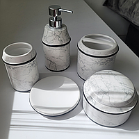 Набор аксессуаров для ванной комнаты керамический мрамор, 5 предметов