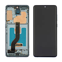 Дисплей для Samsung G985 Galaxy S20 Plus з чорним тачскрином і блакитною корпусною рамкою OLED