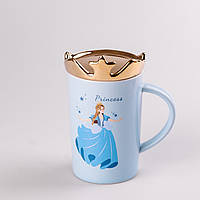Чашка керамическая Princess 450мл с крышкой чашка с крышкой чашки для кофе Голубой SvitSmart
