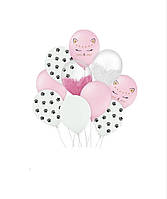 Набор латексных воздушных шаров Belbal Спящаяя кошечка, белый, розовый, браш, 10 шт