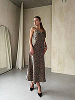 Женское изящное легкое классическое длинное платье шелк миди без рукавов бежевый, молочный, графит