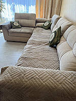 Накидки-дивандеки на угловой диван и кресла Набор велюровых накидок на прорезиненной основе для мягкой мебели