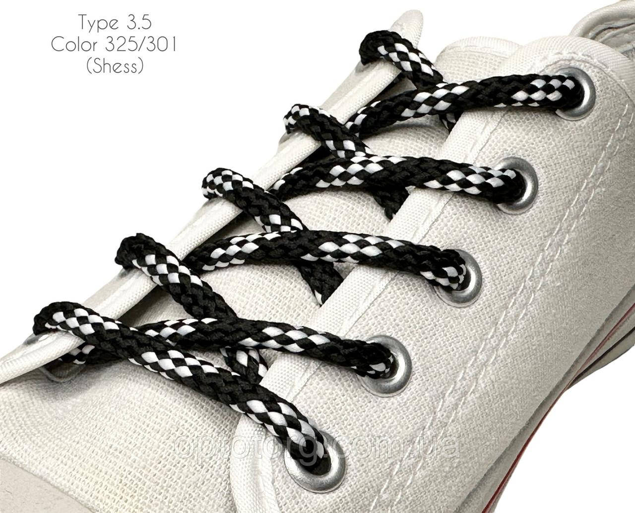 Шнурки для взуття 100см Чорний+білий круглі Шахмата 5мм поліестер