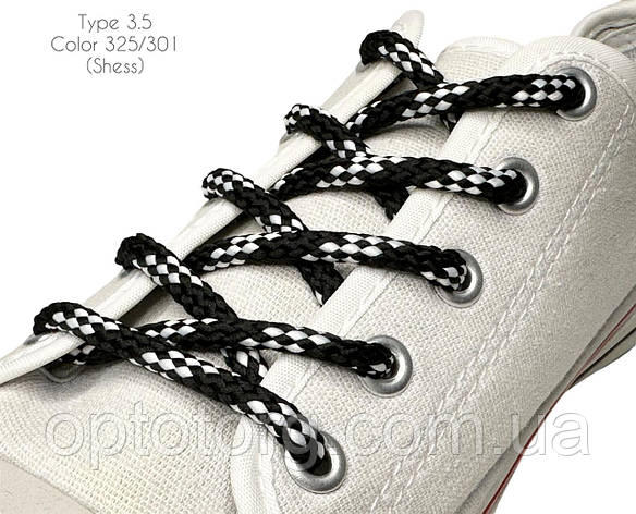 Шнурки для взуття 100см Чорний+білий круглі Шахмата 5мм поліестер, фото 2